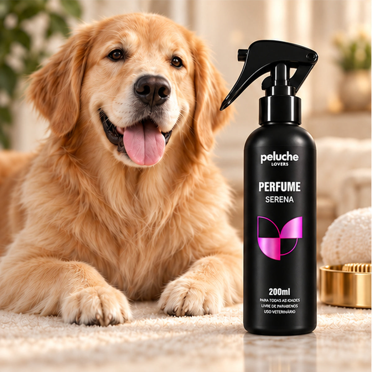 Perfume Serena Peluche 200 ml com pet em ambiente premium
