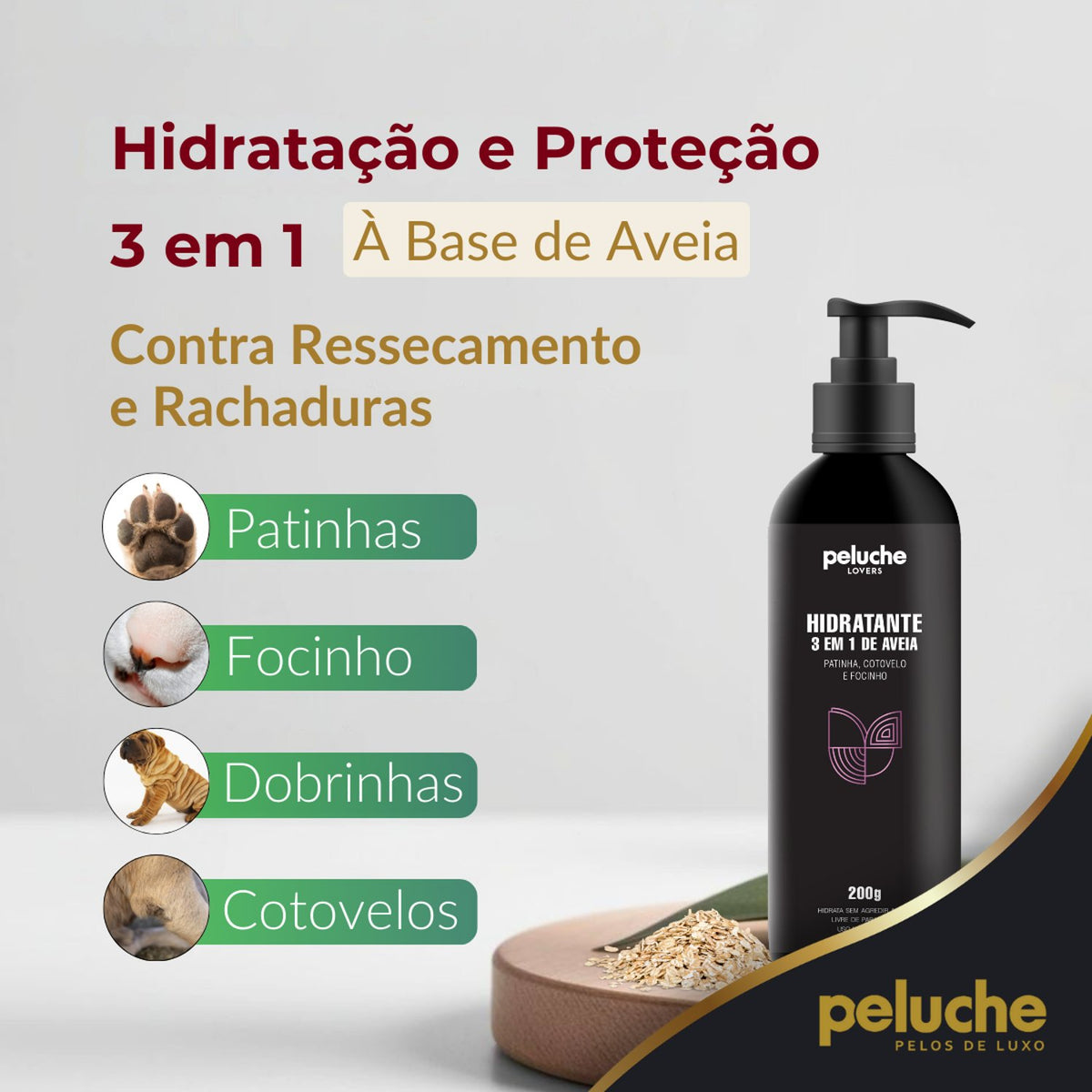 Hidratante 3 em 1 de Aveia Peluche — 200 g
