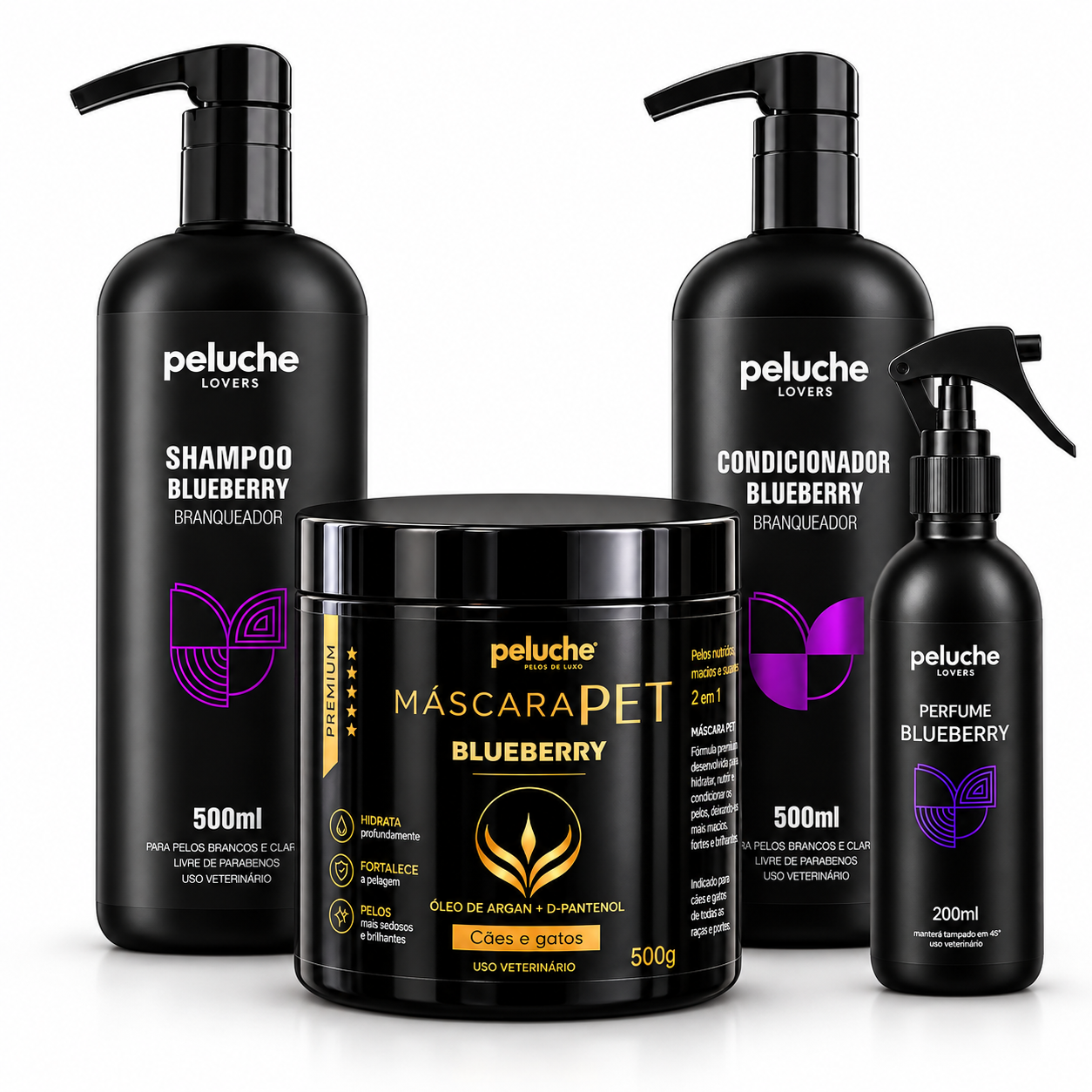 Shampoo, Condicionador, Máscara e Perfume Blueberry