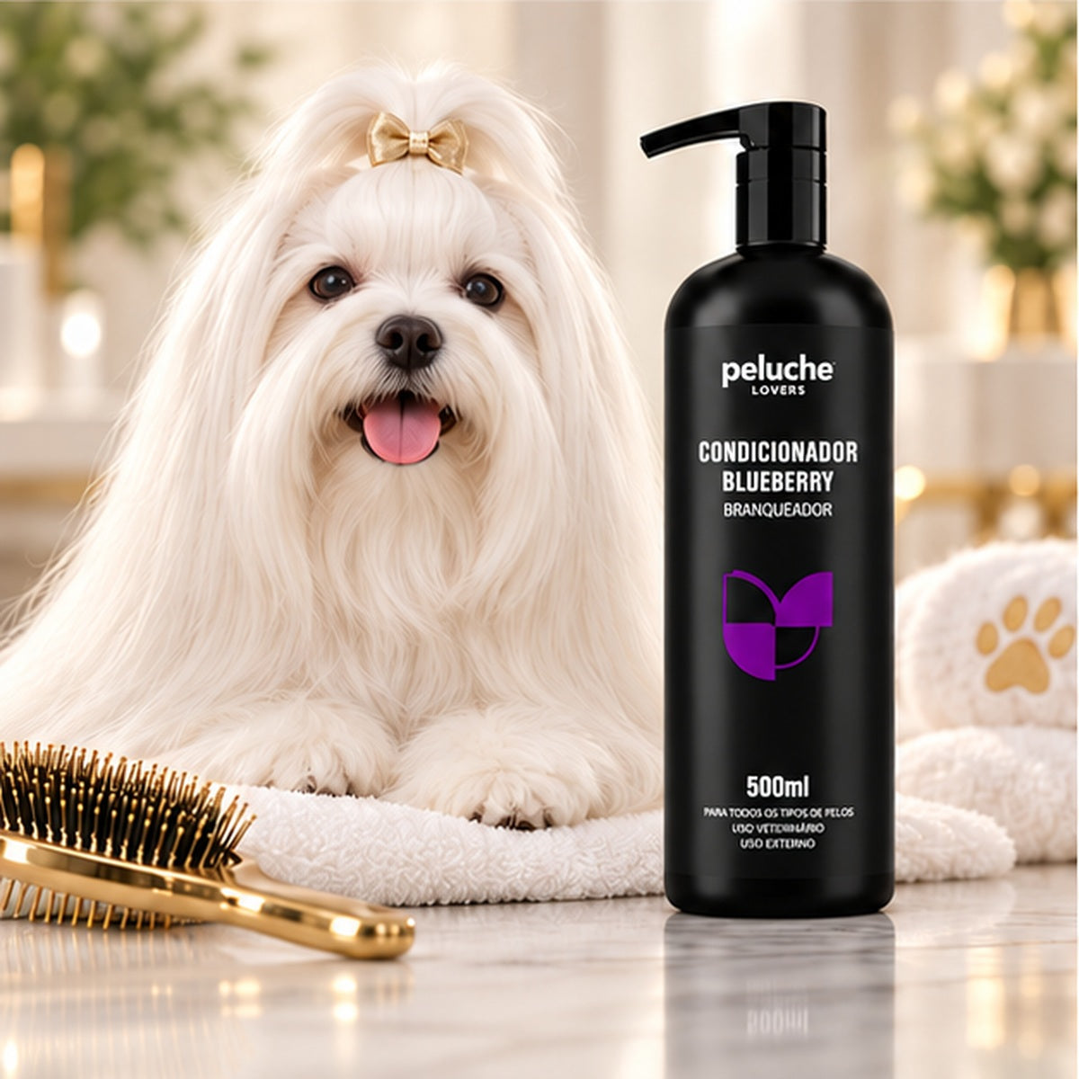 Condicionador Blueberry Peluche com pet em ambiente de cuidados