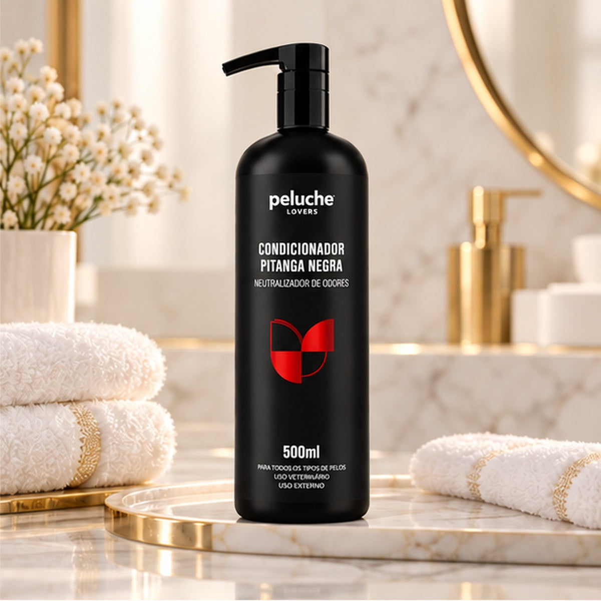 Condicionador Pitanga Negra Peluche em cenário premium