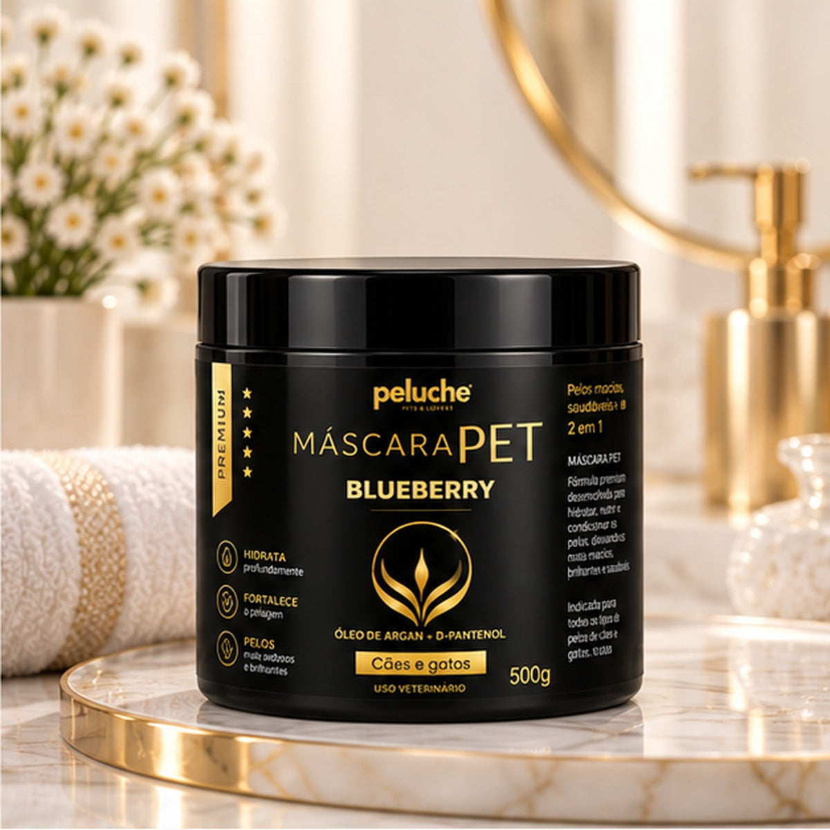 Máscara Blueberry Peluche em cenário premium