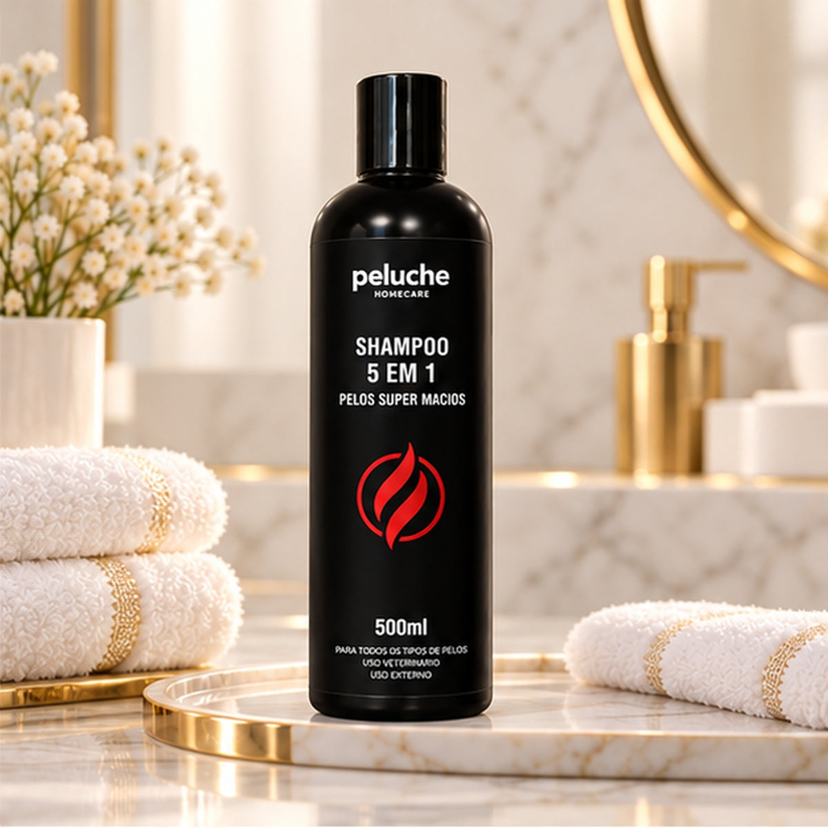 Shampoo 5 em 1 Peluche em cenário premium