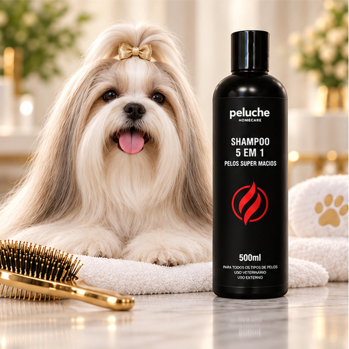 Shampoo 5 em 1 Peluche com pet em ambiente de cuidados